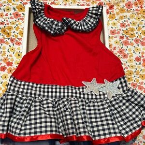 Dog Medium Red and Black Checkered Dress with Star Accents